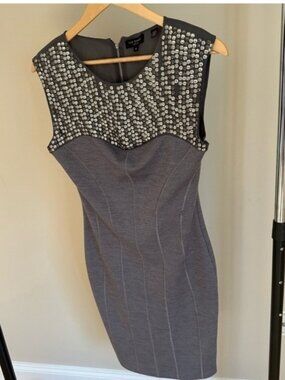 Bebe Embellished Gray Sheath Mini Dress